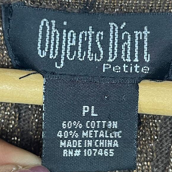 Objects D’Art Petite PL Brown Gold Ribbed Ruffle Top Boatneck Whimsigoth Y2K Gla - Picture 3 of 7